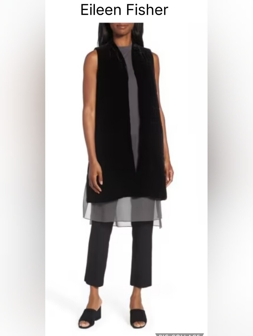 NWOT Eileen Fisher Longblack Velvet & Silk Vest Sz Large